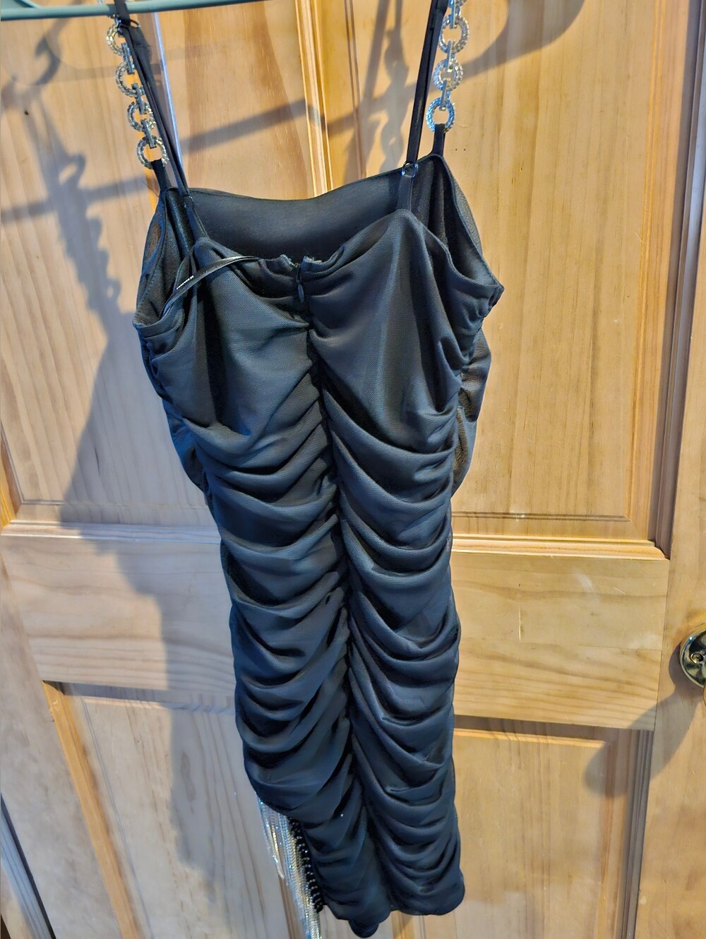 Forever 21 Black Ruched Chain-Strap Mini Dress
